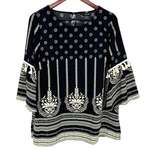 NEW NWT Ali Miles Sz Small Black White Wearable Art Artsy Blouse Shirt Top Cute